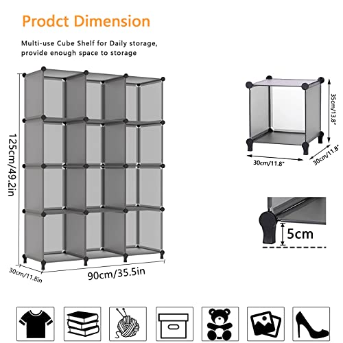 AWTATOS Cube Storage Organizer Closet Storage Cubes Shelves Bookshelf Clothes Organizer DIY Plastic 12 Cube Shelves for Home, Bedroom, Grey ULPZ022 - color: Grey