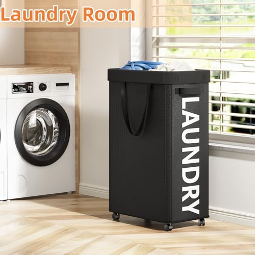 Optish Laundry Basket with Wheels, 90L Rolling Laundry Hamper with Wheels, Large Clothes Hamper on Wheel with Removable Mesh Bag for Bedroom, Dorm Room Essentials, Black - color: Black