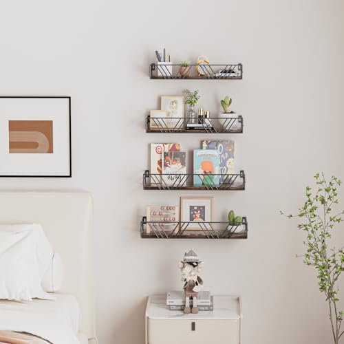 Amaoot Floating Shelves for Wall Set of 4, Different Sizes Mounted Wood Floating Shelf, Wall Shelves for Living Room, Bedroom, Bathroom, Kitchen, Farmhouse Decor, Office - color: Brown