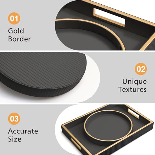 SANZIE Leather Tray Desktop Storage Organizer Premium Serving Tray Decorative Trays Valet Trays for Sundries Cosmetics Phone Wallet Cutlery (Black Holder with Disc) - color: Black Holder With Disc