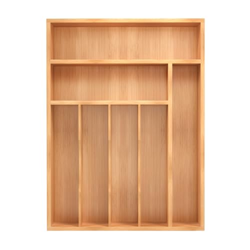 Bamboo Silverware Organizer, Kitchen Drawer Organizer, Utensil Holder, Cutlery Tray & Spoon Flatware Storage with Grooved Drawer Dividers (12.5''W x 16.5''D) - color: Natural, size: 12.5''W x 16.5''D