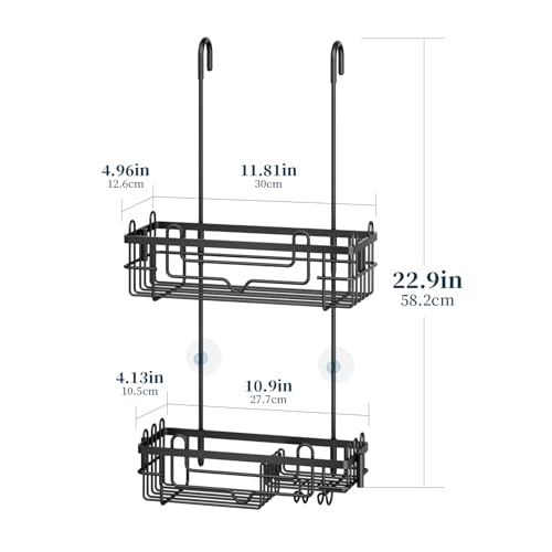 Consumest Over the Door Shower Caddy - 2-Tier Hanging Shower Organizer with Soap Holder, Rustproof Bathroom Storage and Organizer Rack for Shampoo, Towels, and Toiletries, Black - color: Black, size: 2 Tier-Shower Door