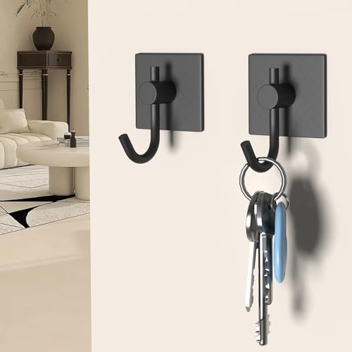 VAEHOLD 6 Pack Adhesive Wall Hooks, Heavy Duty Sticky Holder Aluminum Towel Hooks for Hanging Coat, Hat, Key, Clothes, Closet Hook Wall Mount for Kitchen, Bathroom, Office (Black) - color: Black, size: 6 Pack