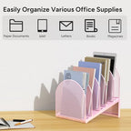 5-Section Desk File Organizer, Metal Mesh Folder Organizer for Documents, Mail & Office Papers (Pink) - color: Pink