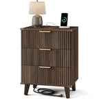 Lulive Wood Nightstand with Charging Station, 3 Drawers Fluted Design, Modern End Table for Bedroom Walnut - color: Walnut, size: 3 Drawers-Set of 1 Nightstand