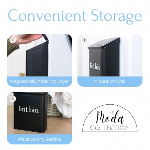 Magnetic Laundry Lint Bin for Dryer | Wall-Mounted Small Trash Can for Laundry Room | Includes Magnetic Hook & Lint Brush | Space-Saving Magnetic Laundry Trash Can | Matte Black - color: Matte Black