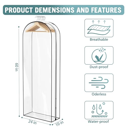 Liuoud Clear Garment Bag for Hanging Clothes 10” Gusseted, 60” Suit Bags for Open Closet Storage Plastic Clothes Cover for Coat, Dress, Shirts, Fur, Jacket, Wardrobe Protectors, 4 Pack - color: Clear, size: 60 inch