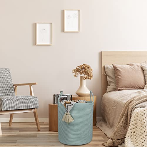 XUANGUO Cotton Rope Laundry Basket Hamper for Clothes Woven Storage Basket for Living Room Bedroom Boho Tall Rope Baskets for Blanket Toys Pillow Towels Baby Nursery Hamper Bin Large light green - color: light green, size: Regular