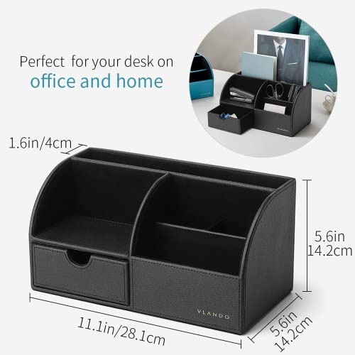 Vlando Office Desk Organizer Leather Desktop Organizer Caddy with Drawer for Storing Desktop Supplies and Accessories (Black Set) - color: B.Black Set
