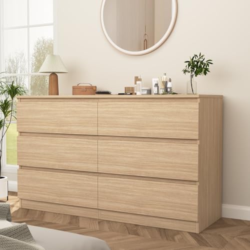 Spaco 6 Drawer Dresser for Bedroom,Modern Deep Drawer Dresser with No-Handle Design,Storage Wood Chest of Drawer,Storage Organizer Furniture for Closet,Hallway - color: Oak, size: 6 Drawers