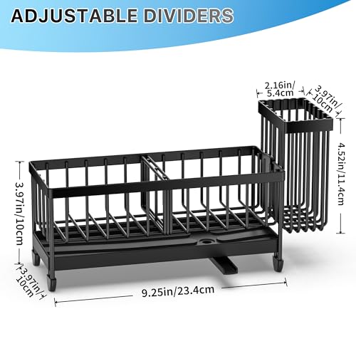 Cisily Sponge Holder for Kitchen Sink, Sink Caddy Organizer with High Brush Holder, Kitchen Countertop Organizers and Storage Essentials, Rustproof 304 Stainless Steel (Black, 9.25″) - color: Black