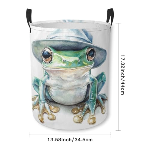Green Frog Laundry Basket Funny Foldable Laundry Hamper with Handles Clothes Storage Bin for Household Bedroom Bathroom Dorms 17.3"x13.6" - color: Green Frog