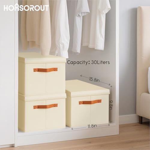 Homsorout Storage Bins with Lids - Large Fabric Closet Bins with Lid, 6 Pack Clothes Organizers and Storage, Collapsible Stackable Cube Basket for Home, Office, Dorm, Beige - color: Beige, size: XL(6-Pack)