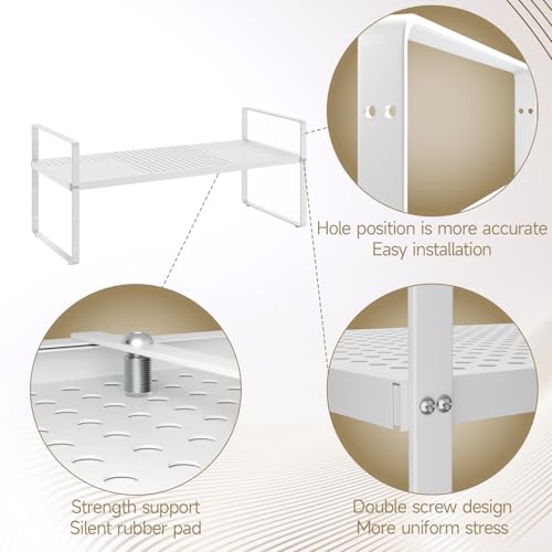 Hole Pattern Expandable Shelf Organizer,2Pack 10.2" Wide Easy to Assemble Cabinet Organizer Shelf, 16.5~27.1" Adjustable Height&Stackable Spice Organization for Cupboard, White - color: White, size: 2Pack-10.2''W-Hole Pattern