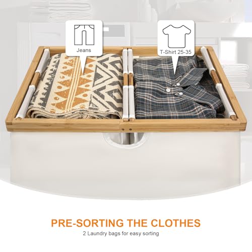 WOWLIVE 165L Double Laundry Hamper with Lid Bamboo Laundry Basket 2 Section,Large Dirty Clothes Hamper with Removable Bags, Laundry Bin Organizer Storage for Dorm,Bedroom,Bathroom,Beige - color: Beige, size: 165L (21.1 x 15.8 x 30.1 Inches)