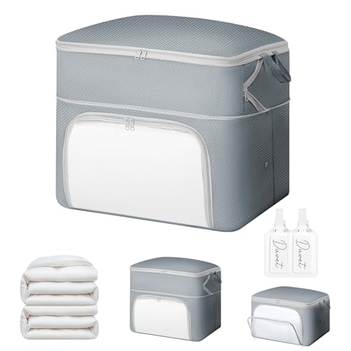 Comforter Storage Bag - Large Capacity Blanket Storage Bags Front-opening Ultra Space Saving Self Compression Organizer, Washable Compression Bags for Storage Comforter Blanket, 1 Pack, Grey - color: Gery, size: 1 Pack - 2-Layer