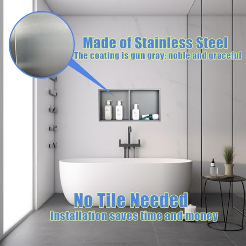 No Tile Ready Gunmetal Shower Niche,Stainless Steel Shower Wall Niche Inserts(Gery, 24 * 12 in) - color: Grey, size: 24 * 12 in