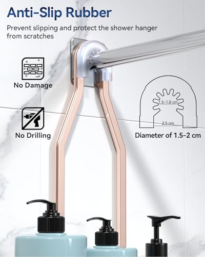 YASONIC Shower Caddy Hanging - Never Rust Shower Organizer - Aluminum over The shower head caddy with 10 Hooks for Razor/Sponge - Shower Rack with Soap Basket - Rose Gold - color: Rose Gold