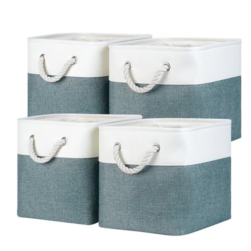 Temary 4Pack Storage Cubes 11x11 Cube Storage Bins Basket for Organizing Home, Closet, Office, Decorative Baskets with Rope Handles (White&Dark Green) - color: White&Dark Green, size: 11"L x 11"W x 11"H
