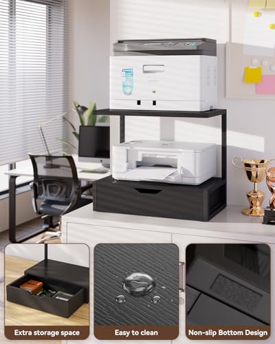 IBUYKE 2 Tier Desktop Printer Stand,Multi-Purpose Desk Organizer,Printer Table with Storage Shelf for Folders,Books,for Fax Machine, Scanner,Home Office,Black TLJ015B - color: Black