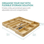 Navaris Bamboo Kitchen Drawer Organizer - Adjustable Silverware Organizer, Utensil Holder & Cutlery Tray - 11 Slots - Expandable Tray for Office, Tools, Makeup, Stationery