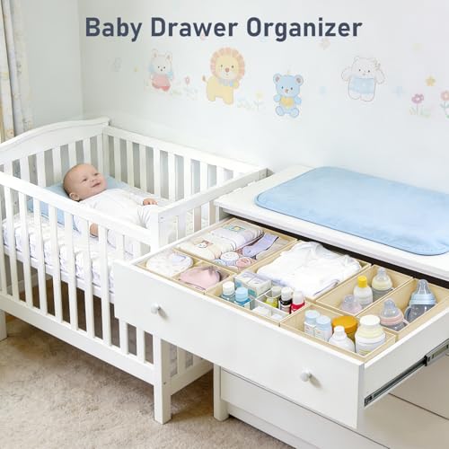 DIMJ Drawer Organizer Clothes - 26 Pack Closet Drawer Organizer Bins for Baby Clothes Storage, Fabric Dresser Organizer for Nursery Bedroom, Foldable Small Drawer Dividers for Underwear Socks - color: Beige, size: 26 Pack