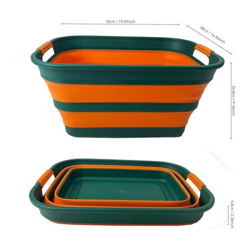 SAMMART Collapsible Plastic Laundry Basket with Handle/Foldable Pop Up Storage Hamper/Portable Laundry Organizer-Space Saving Washing Tub/Household Storage (Teal Green/Autumn leaf, 27L) - color: Teal Green/Autumn leaf, size: 27L
