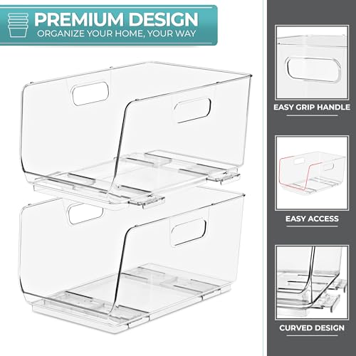 Sorbus Stackable Storage Bins Open Front - Clear Stackable Storage Bins - Pantry Bins for Storage and Organization - Acrylic Stackable Bins for Kitchen - Clear Pantry Organizer Bins (Medium 2 Pack) - size: Medium, style: 2 Pack