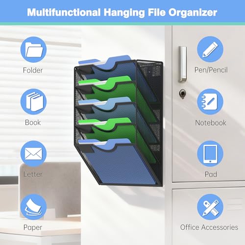 Kuntine.B Wall File Organizer Office Hanging Magazine Holder Wall File Organizer for Office Home (Black, 5 Tier Magnetic) - color: Black, size: 5 Tier Magnetic