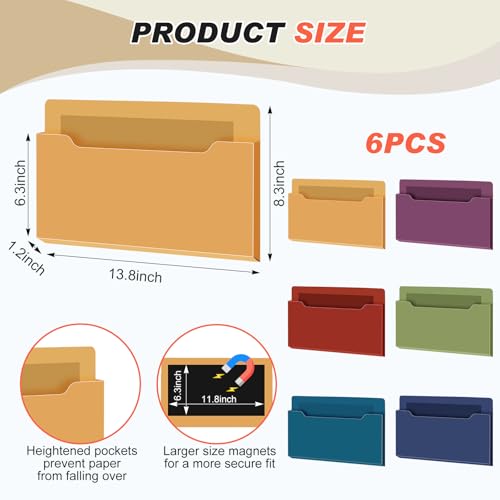 Fuutreo 6 Pcs Magnetic Wall File Organizer Magnetic Wall File Holder Refrigerator Magazine Holder for Mail Letters Paper(Dark Vintage,Horizontal-large) - color: Dark Vintage, size: Horizontal-Large