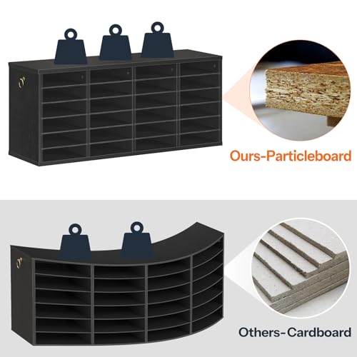 HOOBRO Literature Organizers, 24 Compartments Office Mailbox with Adjustable Shelves, Wood Countertop Literature Sorter for Office, Home, Classroom, Mailrooms Organization Black BK64WF01 - color: Black, size: 37.4"L