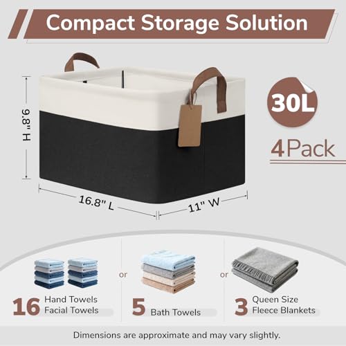 CHICVITA 4 Pack Large Storage Baskets for Shelves, Collapsible Fabric Storage Bins with Metal Frame Handles, Decorative Closet Organizers Bins for Toys, 16.8" x 11" x 9.8", Black & White - color: Black & White, size: 30L (16.8"L x 11"W x 9.8"H)