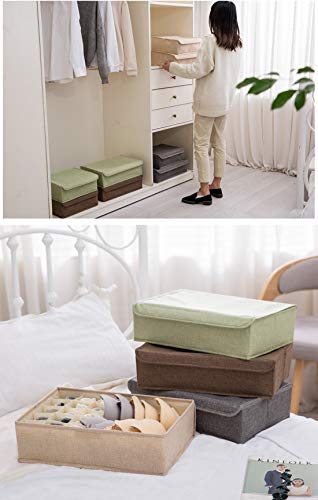 AARAINBOW 2 Packs Underwear Socks Storage Organizer with Lids Foldable Closet Drawer Organizer 46 Cells, Drawer Organizer Bins for Ties Scarves Lingerie Bra Fabric Dividers (30+16 Cell, 2 Gray) - color: Gray, size: 30+16 Cells