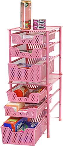Simple Houseware Stackable 3 Tier Sliding Basket Organizer Drawer, Pink - color: Pink, size: 3-Tier