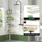 KEGII Shower Corner Caddy Tension Pole, Rustproof Corner Bathroom Organizer, No Drilling Bathtub Shelf for Inside Shower, Waterproof Bathroom Tub Organizer, Fits 25-114.2 Inch Height, Cream White - style: Tension Caddy - Cream White