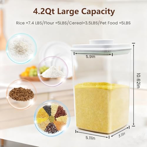 Melovom Large Pop Airtight Food Storage Containers Set with Lids, 4.2Qt Food Containers with Scoop, Kitchen Pantry Organization and Storage, BPA Free Stackable Cereal Container - color: gray, 4.2Qt