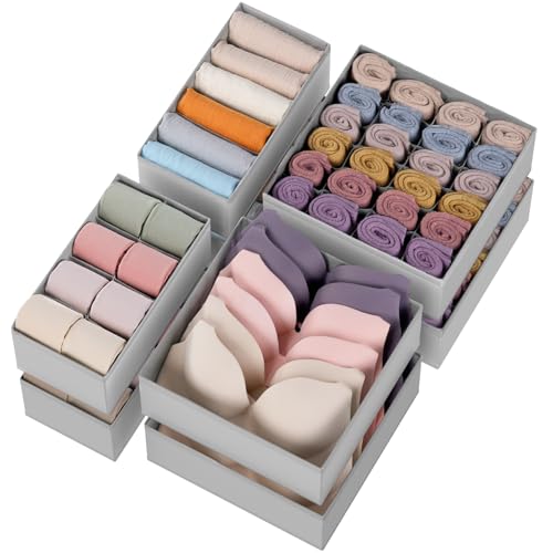 Criusia Drawer Organizer Clothes, 8 Pack Dresser Organizer for Underwear, Sock, Baby Clothes- Foldable Closet Organization and Storage Dividers Bins for Nursery, Bedroom (Grey) - color: Grey