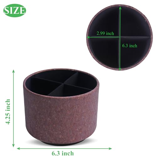 Round Leather Art Supply Organizer,Remote Control Holder,360 Degree Spinning,Multi-Functional Pencil Holder,4 Compartments Desktop Stationary Organizer(1-Soft Dark Brown2) - color: 1-Soft Dark Brown2