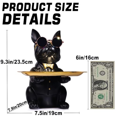 French Bulldog Gifts Statue Tray Organizer for Keys, Candy, Jewelry, Earrings, Entrance Piggy Bank - Modern Decor Resin French Bulldog Decor Entryway Table, Coffee Table, Office Desk, Home Decor - color: Black