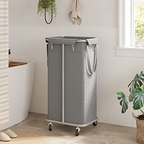 WOWLIVE 100L Rolling Laundry Hamper with Wheels Large Laundry Basket Organizer Laundry Cart with Steel Frame and Removable Bag Foldable Tall Dirty Clothes Hamper Dorm Room Storage for Bedroom (Grey) - color: Grey, size: 100L (17.0×13.0×30.8in)