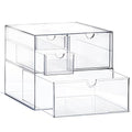 Prsildan Acrylic Drawer Makeup Organizer with 4 Drawers, Set of 2 Office Desk Organizers Accessories, Clear Stackable Storage Drawers for Vanity, Countertop, Craft, Jewelry, Art Supply Organization - style: 4 Drawers