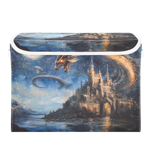 xigua Dream Castle Dragon Storage Bins with Lids and Carrying Handle,Foldable Storage Boxes Organizer Containers Baskets Cube with Cover for Home Bedroom Closet Office - color: Dream Castle Dragon