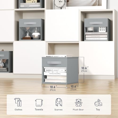 DIMJ Storage Cubes, 11x 11 inch Cube Storage Bin, 6 Pack Closet organizers and storage Bins with Window, Collapsible Baskets with Handle for Shelves, Clothes, Toys, Books (Grey) - color: Gray, size: 10.6 Inch.- 6 Pack