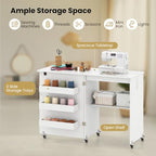 Giantex Folding Sewing Table with Charging Station, Rolling Craft Table with Storage Trays & Shelf, Foldable Sewing Machine Cabinet Desk with Lockable Wheels for Small Spaces (White) - color: White