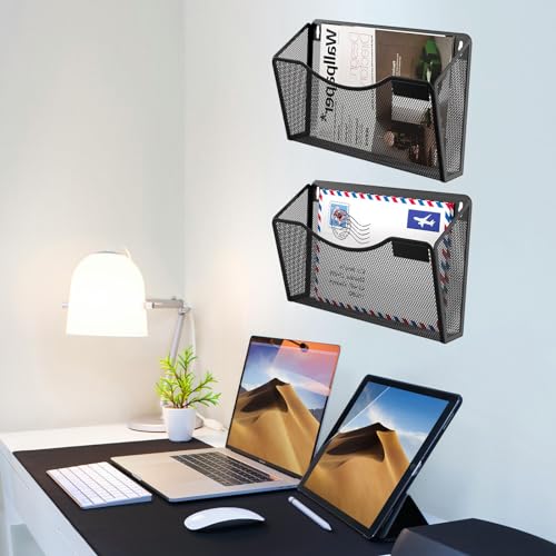Gawerk 6 Pack Wall File Organizer, Mesh Wall File Pocket Mail Organizer Hanging Metal Vertical Wall Mounted File Holder for Office/Home - size: 6 Pack Wall Mounted