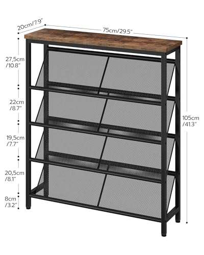 CHOEZON Shoe Rack, 5-Tier Slanted Shoe Storage Shelf, Narrow Shoe Rack for Entryway, Shoe Organizer with Adjustable Feet, Slim Shoe Shelf with Wooden Top and Metal Frame Rustic Brown and Black TXJ02BF - color: Rustic Brown, Black, size: 29.5"L x 7.9"W x 4