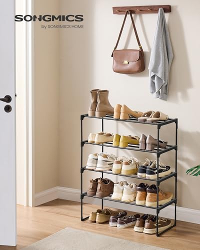 SONGMICS Shoe Rack, 4-Tier Shoe Organizer, Metal Storage Shelf, Upright or Upside Down, for 10-15 Pairs, Stackable, for Entryway, 11.8 x 26.8 x 28.4 Inches, Black ULSA204B01 - color: Black, size: 4 Tiers (26.8"W)