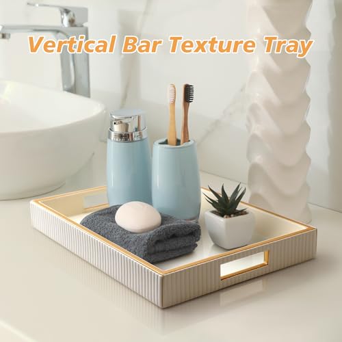 SANZIE Leather Tray Desktop Storage Organizer Premium Serving Trays Decorative Tray Valet Tray for Sundries Cosmetics Phone Wallet Cutlery (White Holder) - color: White Holder