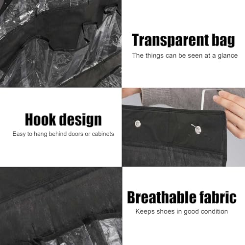 24 Pockets Over the Door Shoe Organizer, Large Hanging Shoe Rack for Door, Mesh Pocket for Closet with 3 Metal Hooks, Jewelry Organizer Holder for Sneakers Men Women Bedroom (Black) (Black) - color: Black