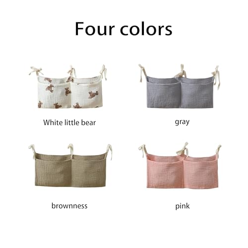 Bedside hanging bag for storing baby milk bottles and blankets - Baby diaper folding bed organizer bag - White teddy bear - color: white